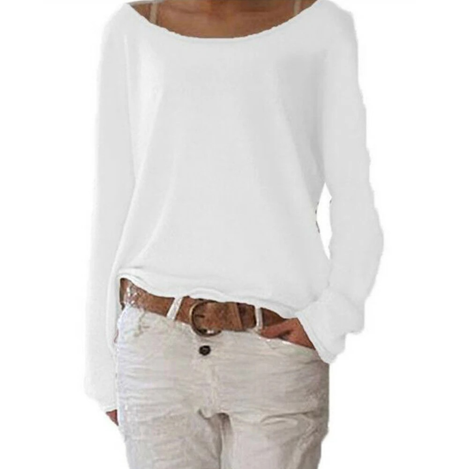 Buiten Blik Witte eenvoudige damesblouses met fleece en ronde hals