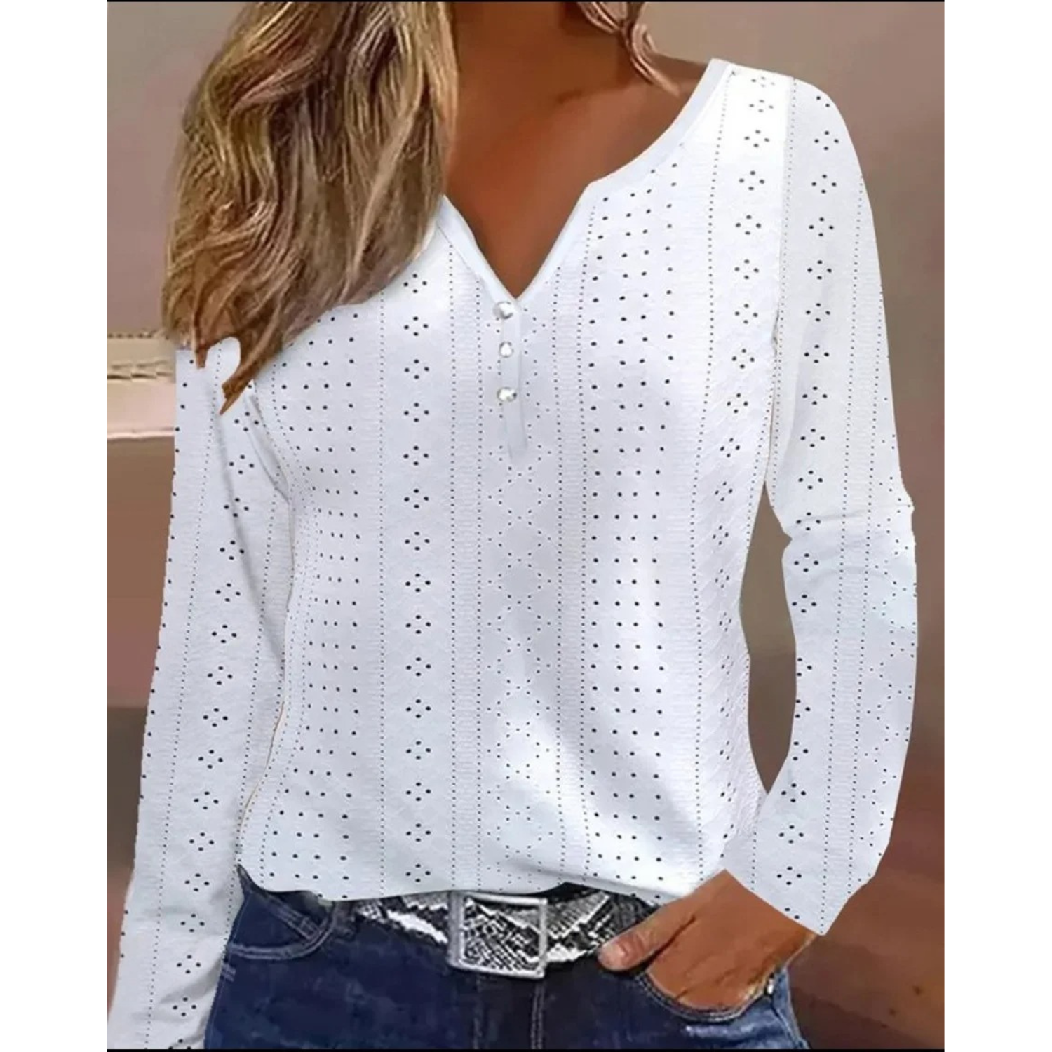 Buiten Blik Witte elegante damesblouses met hoog patroon