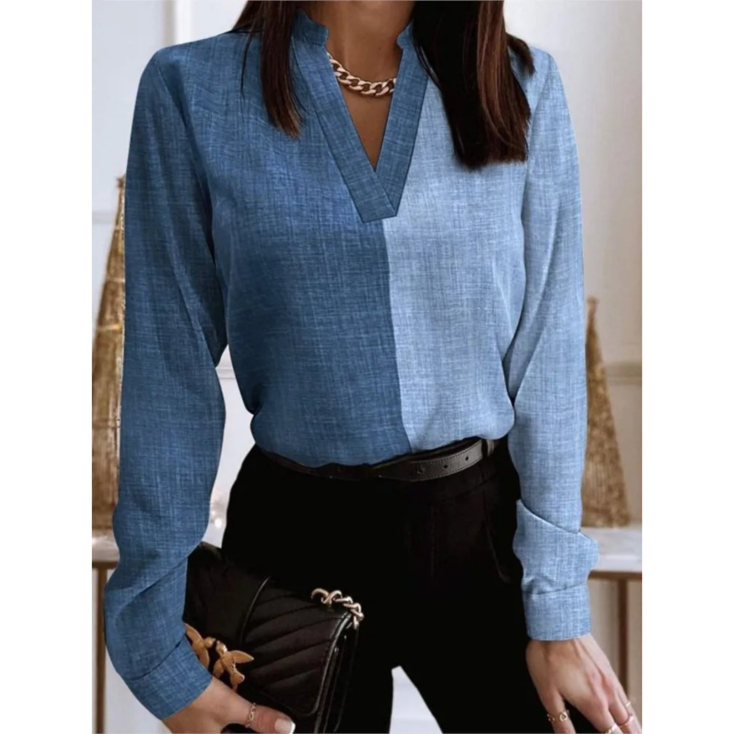 Buiten Blik business style V-hals blauw met revers damesblouses