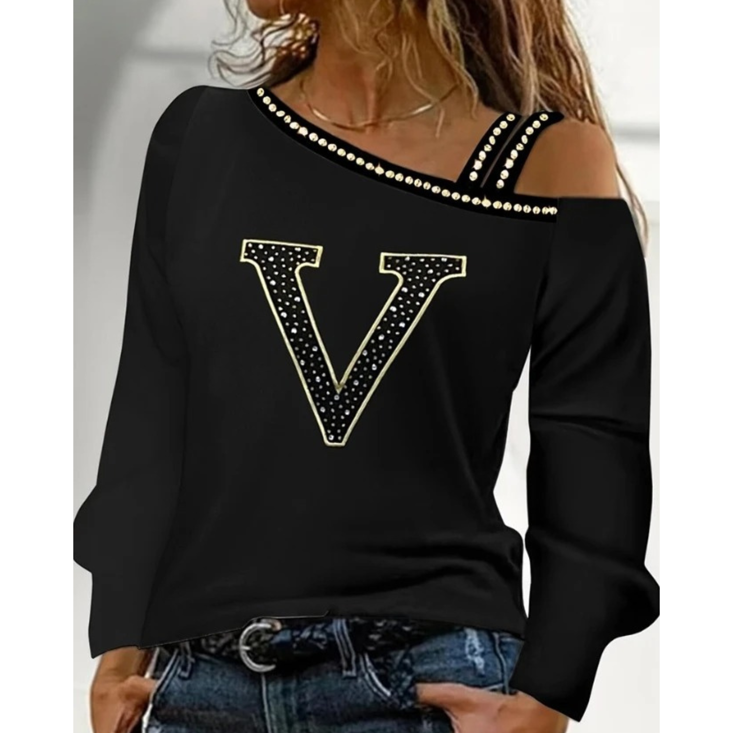 Buiten Blik strass letterprint met fleece damesblouses