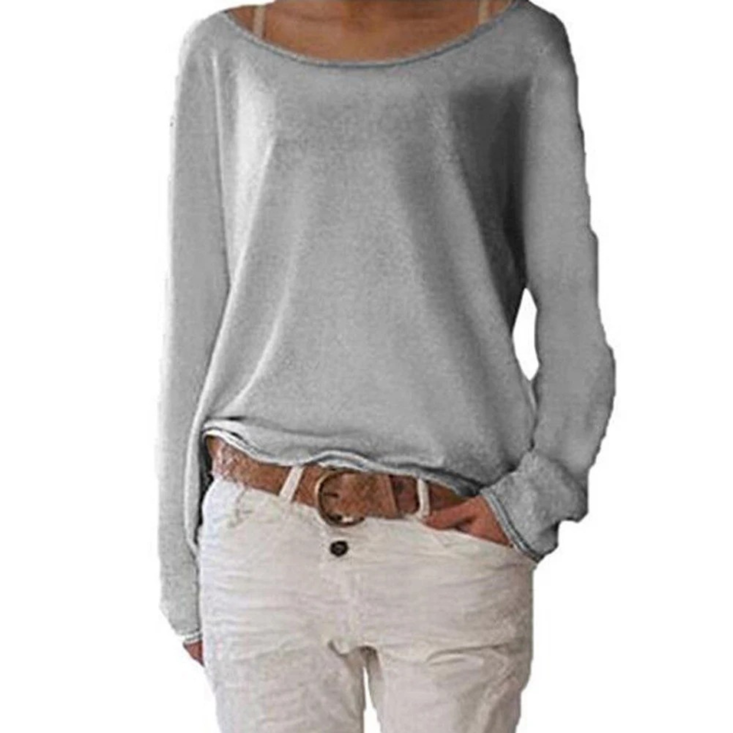 Buiten Blik Witte eenvoudige damesblouses met fleece en ronde hals