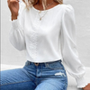 Buiten Blik damestrui - witte blouse met lange mouwen, kant, ronde hals, chiffon