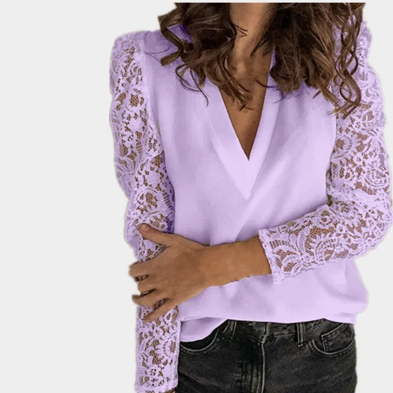 Buiten Blik Elegante paarse chiffon blouse met holle print damesblouses