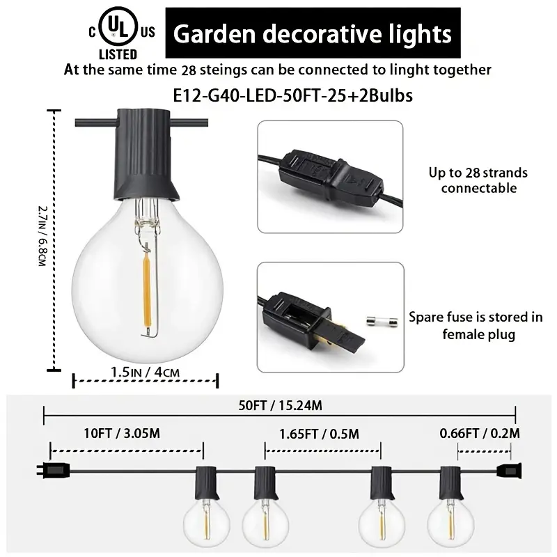 G40 LED-slingerlampen - Buitenterraslamp met 27 onbreekbare lampen, waterdichte kroonluchter en E12 fitting - Perfect voor elke buitenruimte!