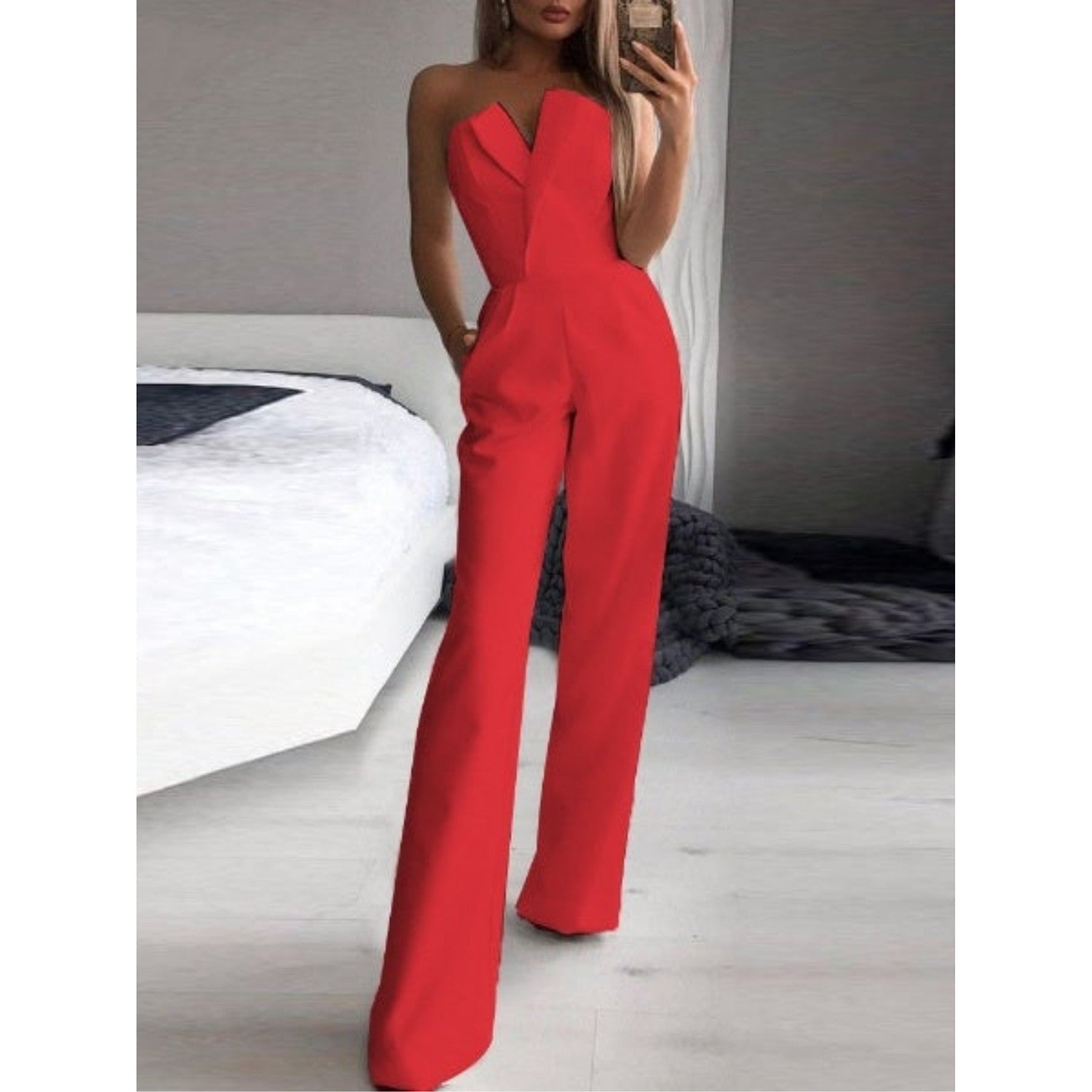 Buiten Blik - Rode mouwloze jumpsuit