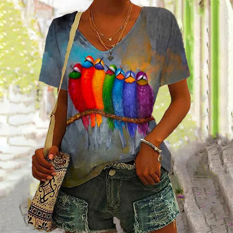 Buiten Blik Bird Gekleurd T -Shirt