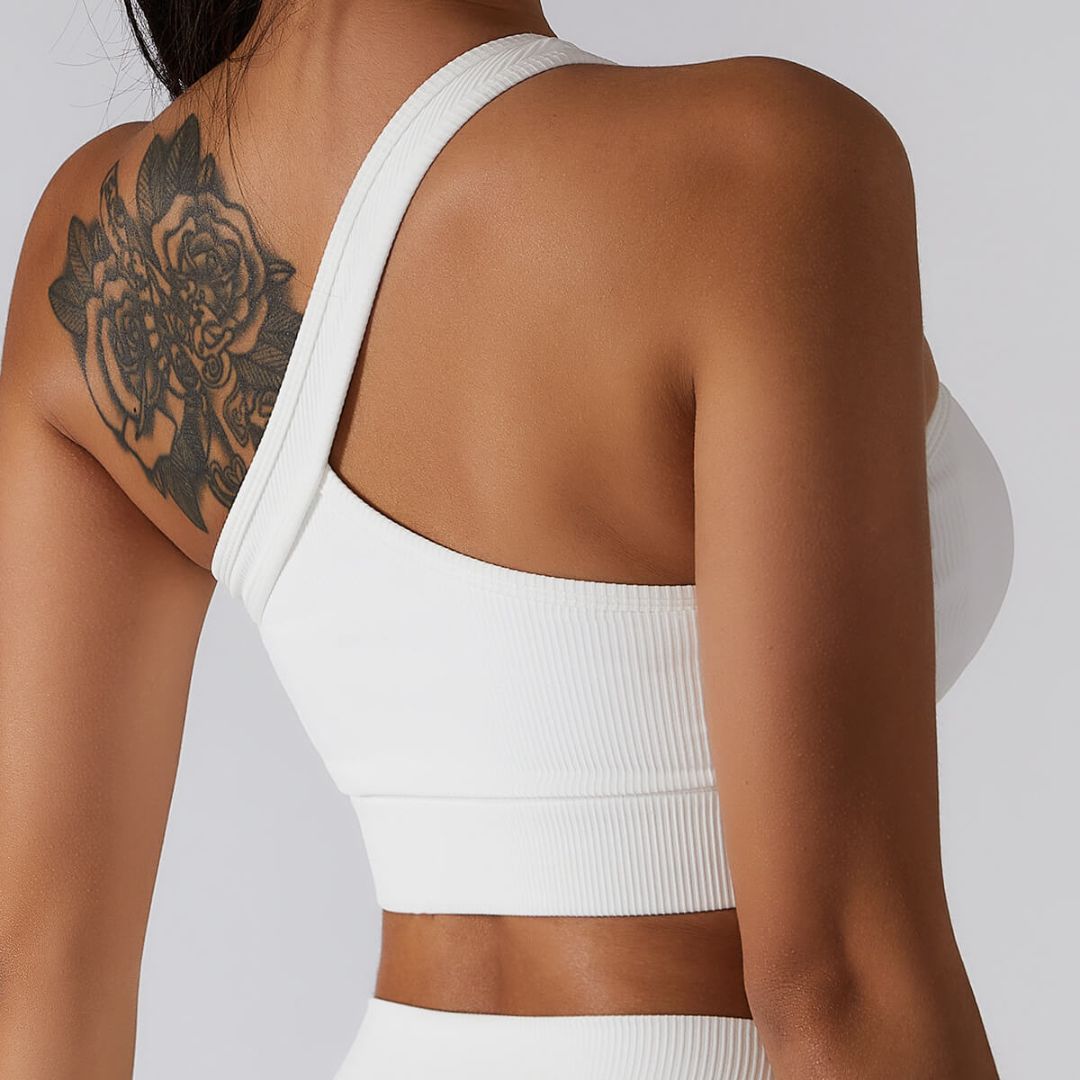 Buiten Blik Asymmetrische Geribbelde Crop Top