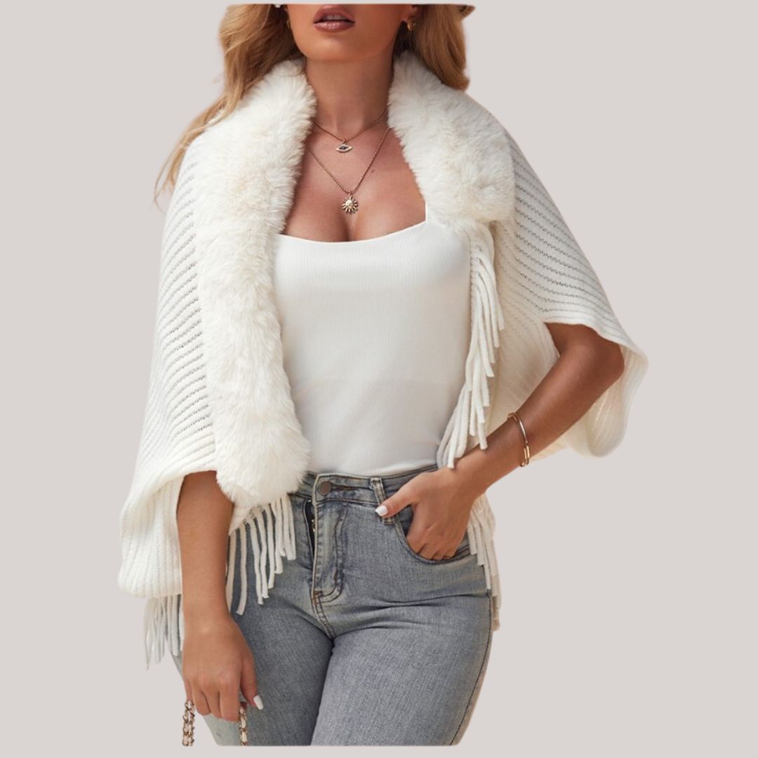 Buiten Blik Fuzzy Kraag Sjaal Poncho Cardigan