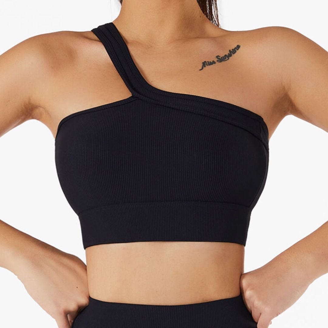 Buiten Blik Asymmetrische Geribbelde Crop Top