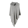 Buiten Blik Asymmetrische Gebreide Poncho Met Knoopkraag En Franjes