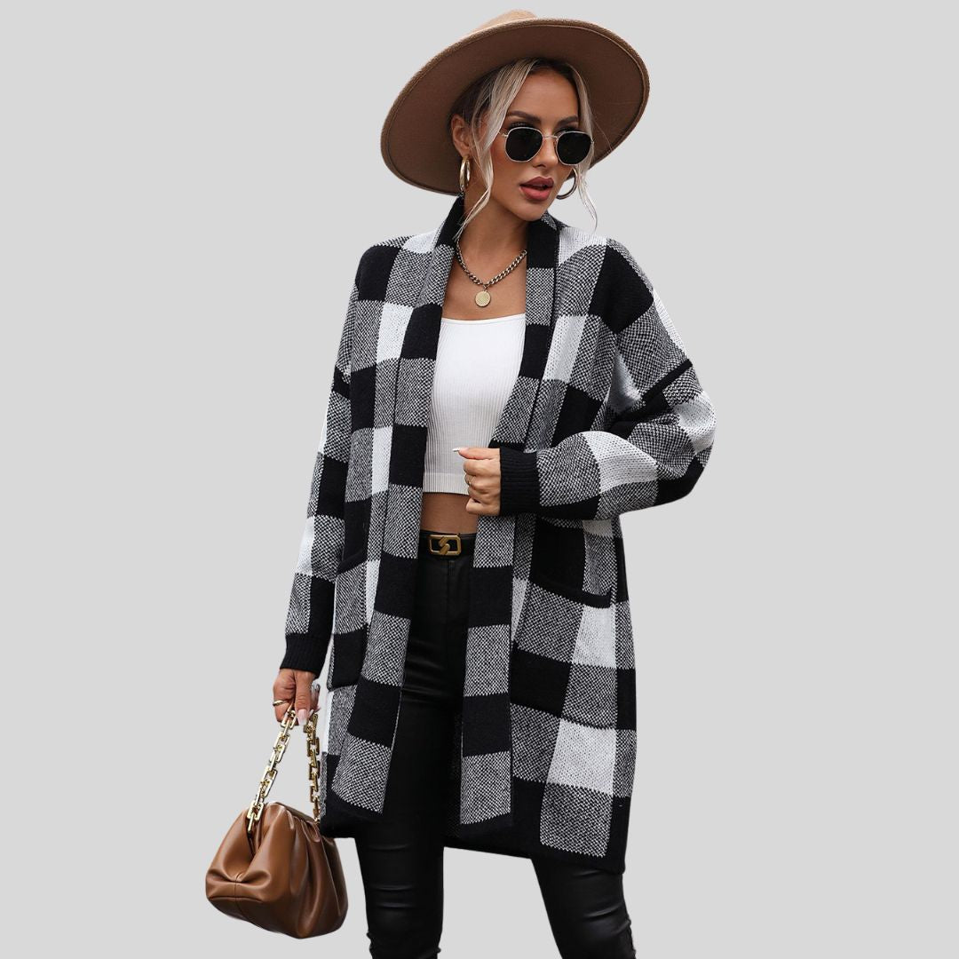 Buiten Blik Classic Plaid Cardigan Met Zakken In Lange Vorm