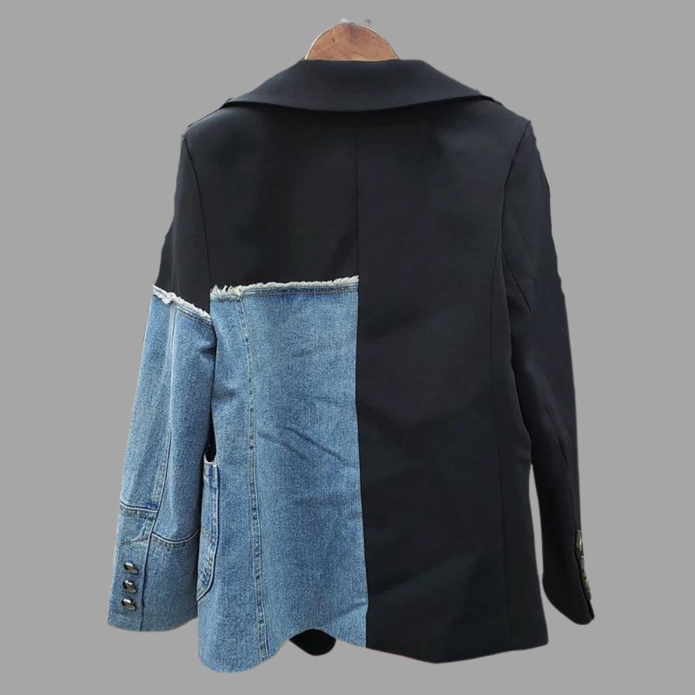 Buiten Blik Denim Patchwork -Jas Met Lange Armen