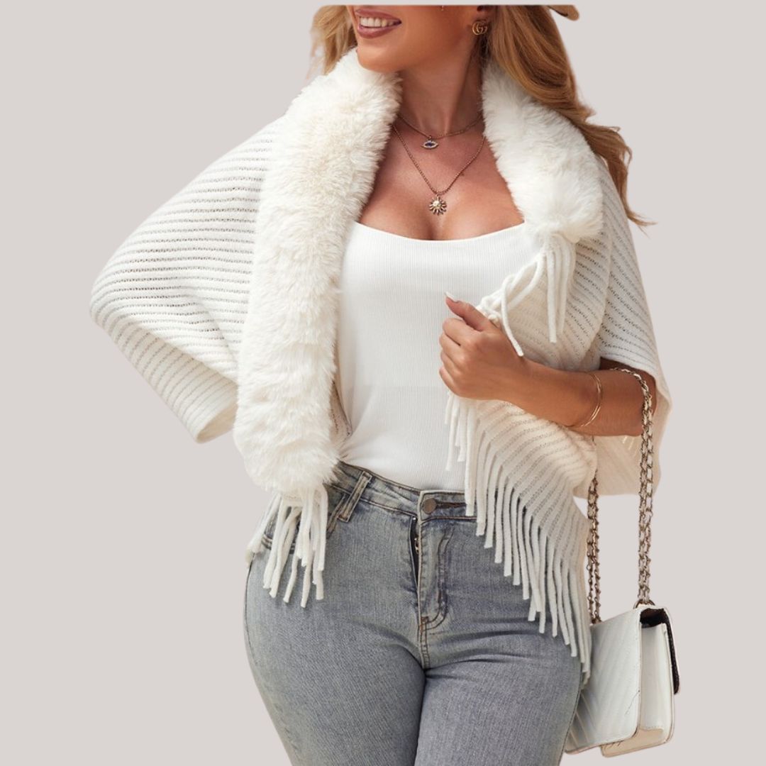 Buiten Blik Fuzzy Kraag Sjaal Poncho Cardigan