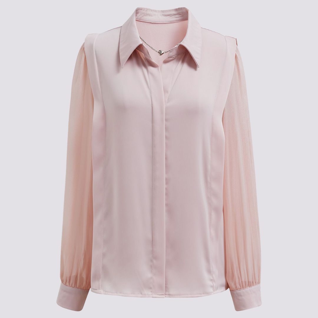 Buiten Blik Silky Blouse Shirt In Blush Met Knoopschijven