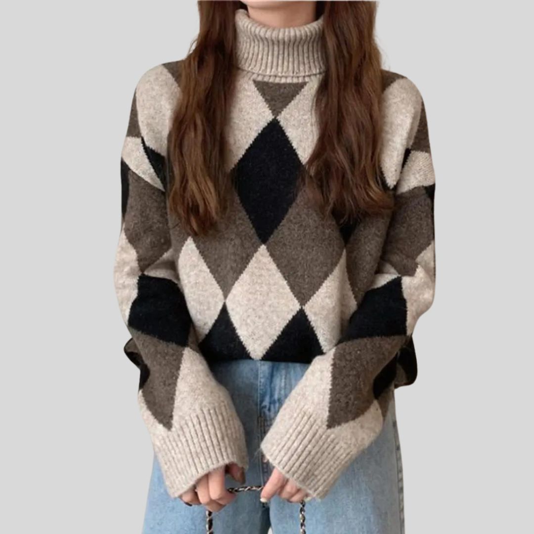 Buiten Blik Coarse Breide Turtleneck -Trui Met Argyle Patroon