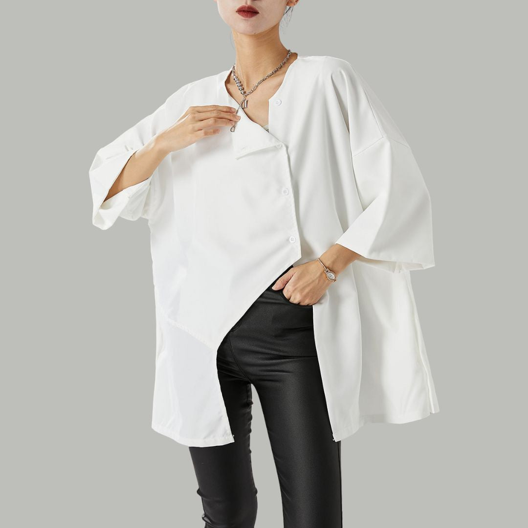 Buiten Blik Moderne Asymmetrische Blouse Met Een Knopbalk