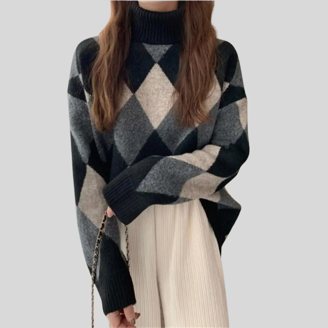 Buiten Blik Coarse Breide Turtleneck -Trui Met Argyle Patroon