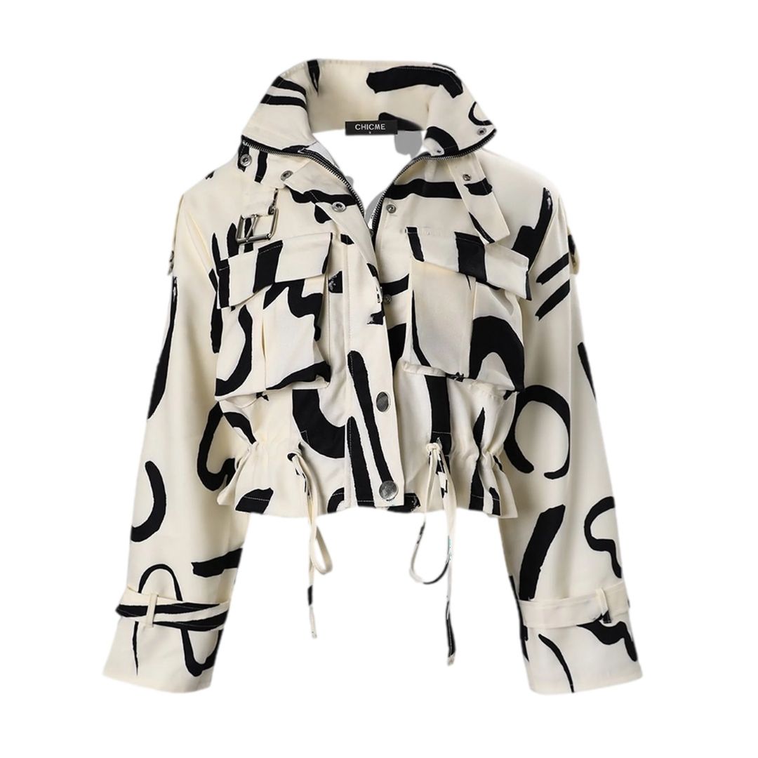 Buiten Blik Biker Jacket Met Abstracte Druk