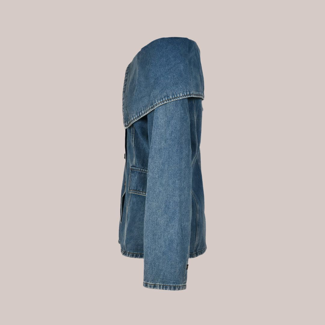 Buiten Blik Chic Jeans Blouse Met Tentoongestelde Zoom- En Knoopafsluiting