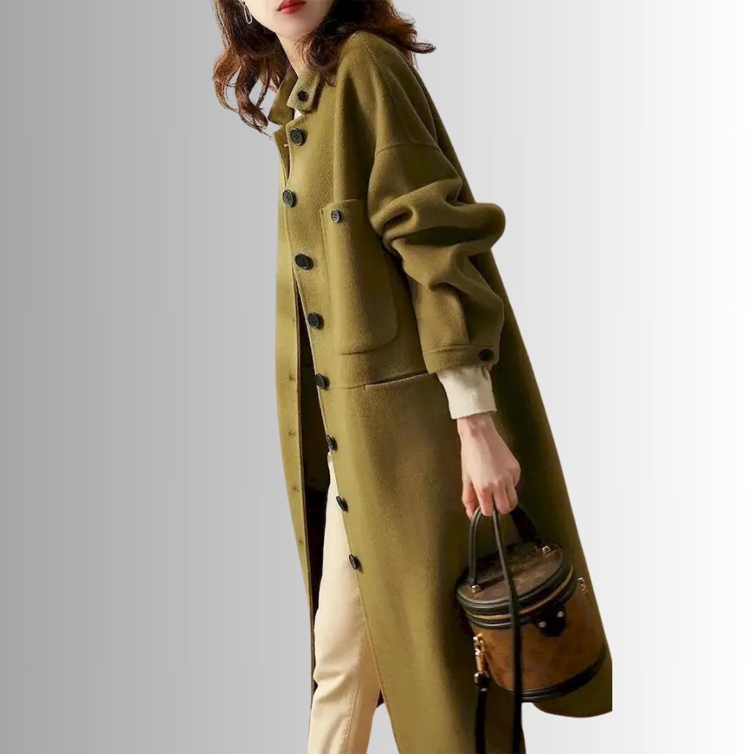 Buiten Blik Chic Long Coat Met Kraag- En Knoopdetail