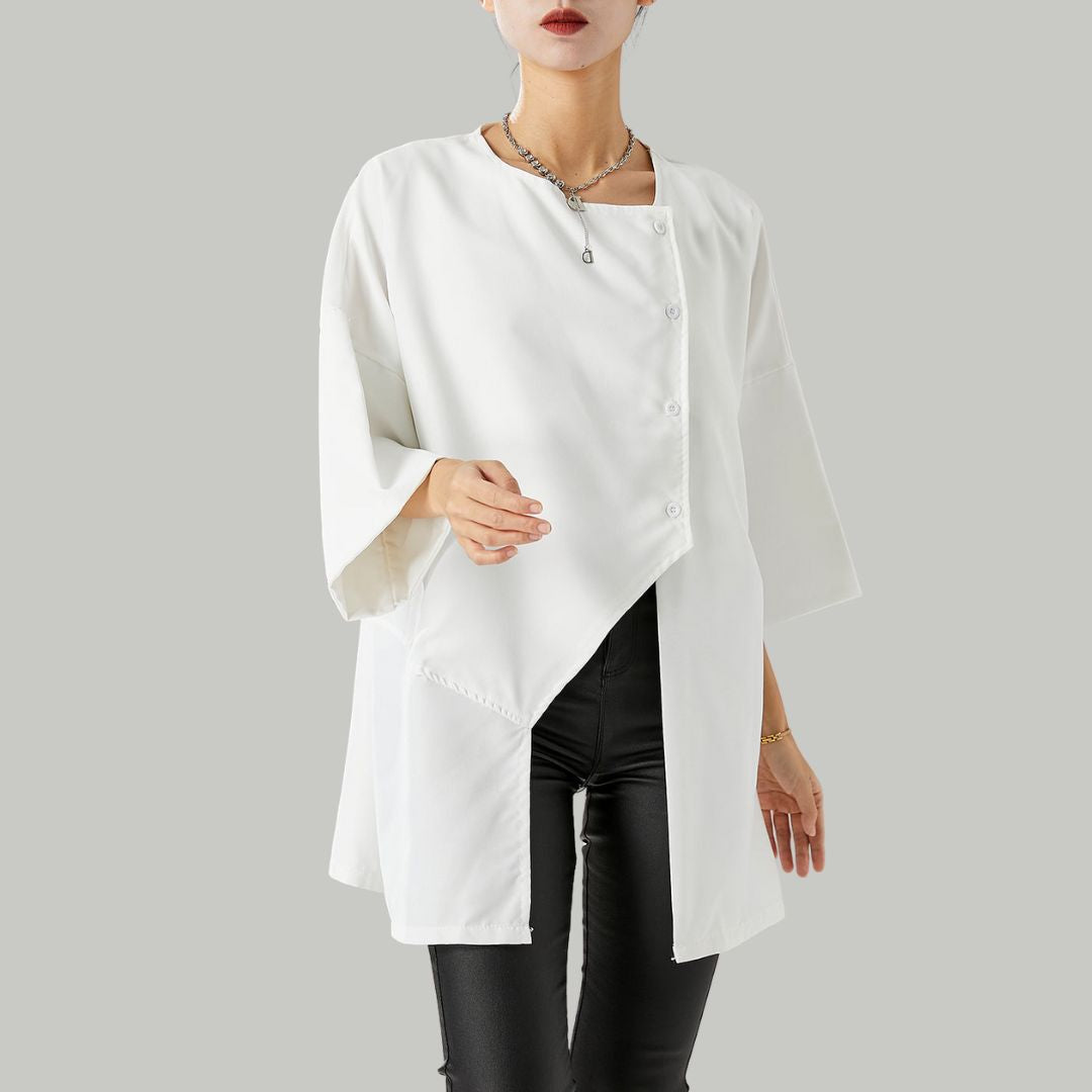 Buiten Blik Moderne Asymmetrische Blouse Met Een Knopbalk