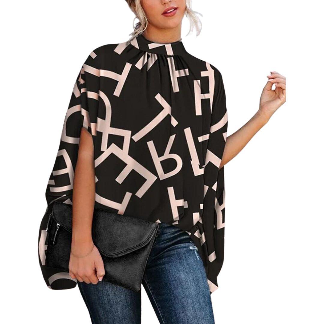 Buiten Blik Blouse Met Een Abstracte Print En Stand -Up Kraag