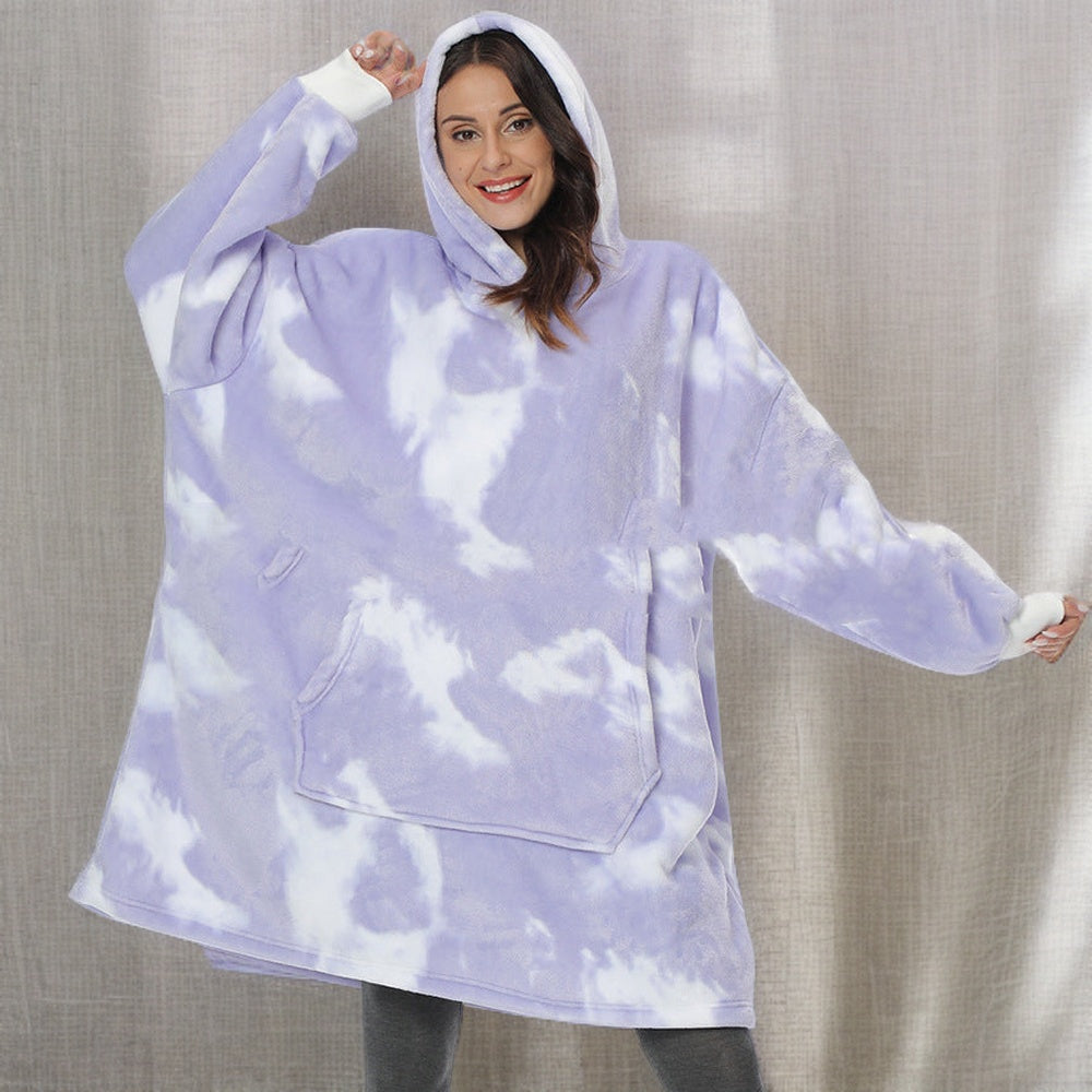 Buiten Blik Paars Met Wolken Zachte Dyie Hoodie Deken Met Pluche Voeding