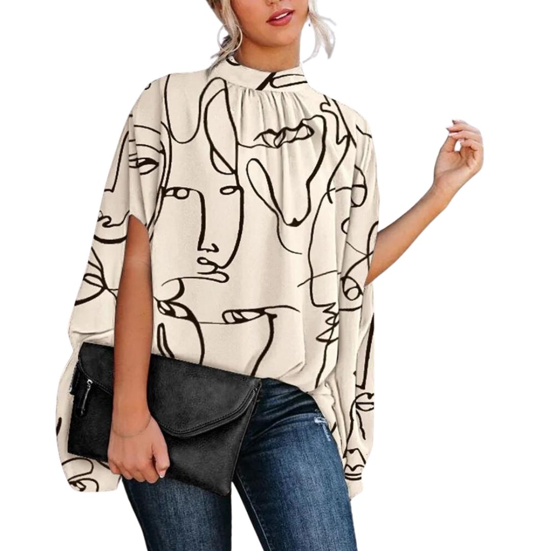 Buiten Blik Blouse Met Een Abstracte Print En Stand -Up Kraag