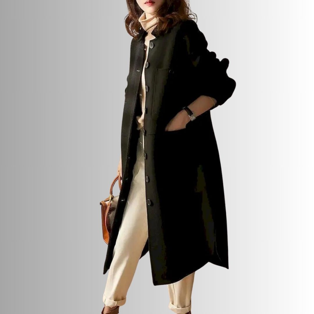 Buiten Blik Chic Long Coat Met Kraag- En Knoopdetail