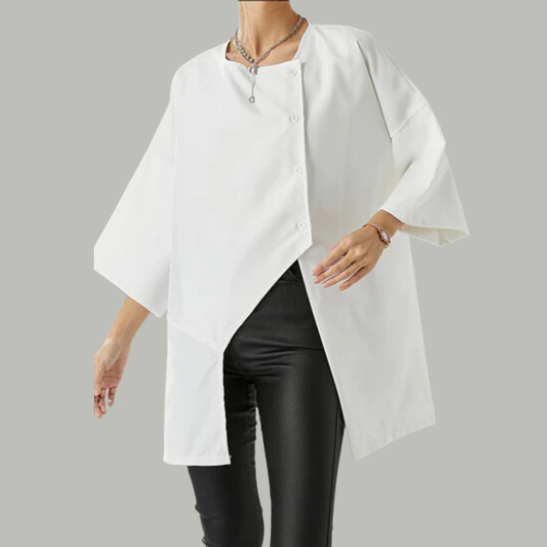 Buiten Blik Moderne Asymmetrische Blouse Met Een Knopbalk