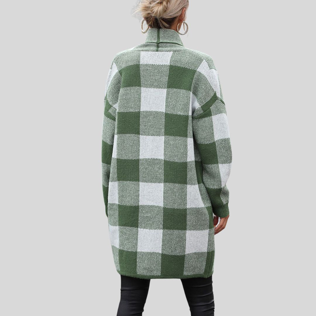 Buiten Blik Classic Plaid Cardigan Met Zakken In Lange Vorm