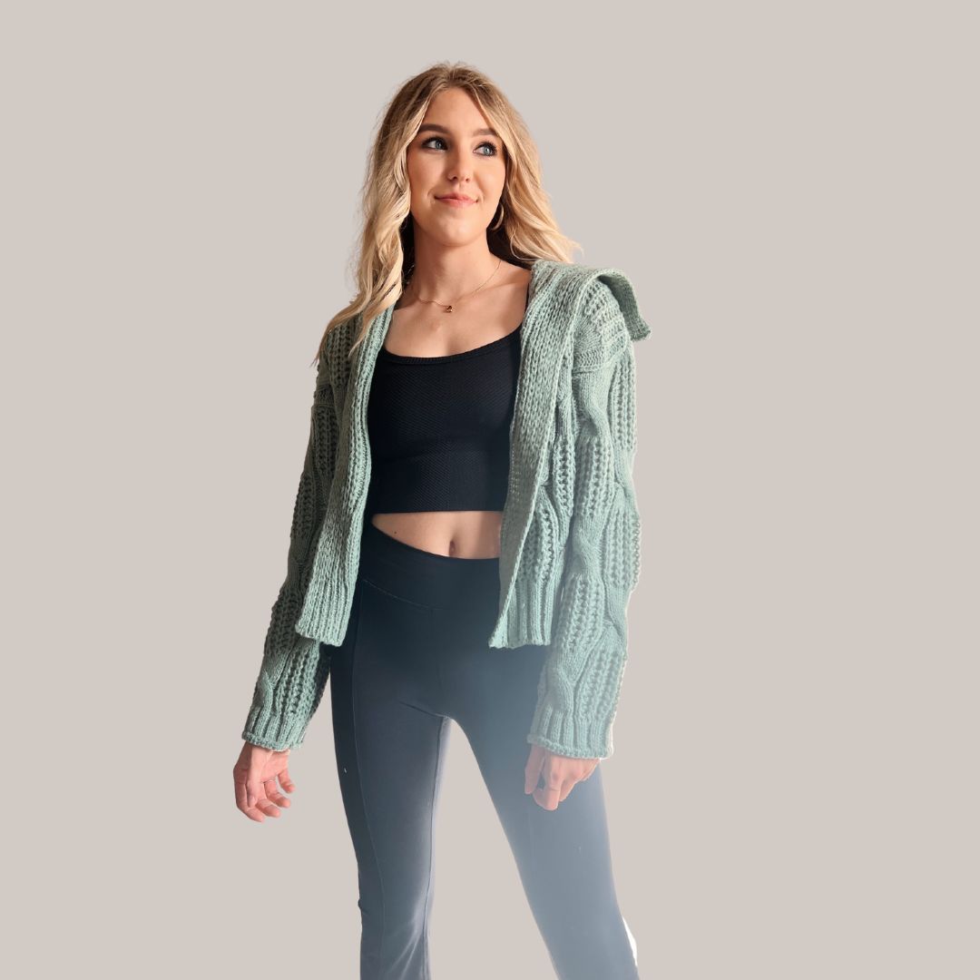 Buiten Blik Model Cardigan Met Een Kap In Mintgrun