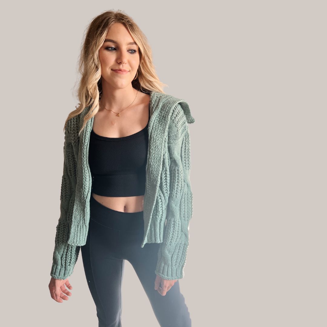 Buiten Blik Model Cardigan Met Een Kap In Mintgrun