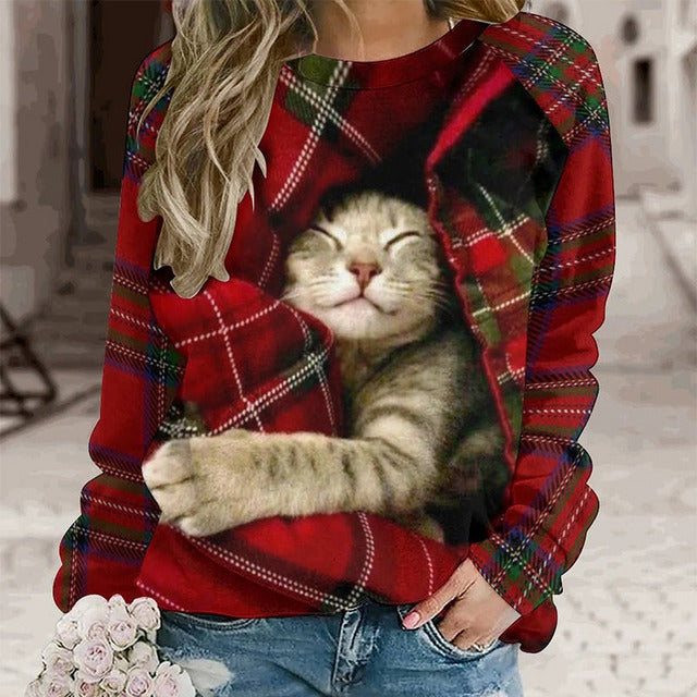 Verlaat Sweatshirt Met Kattenprint