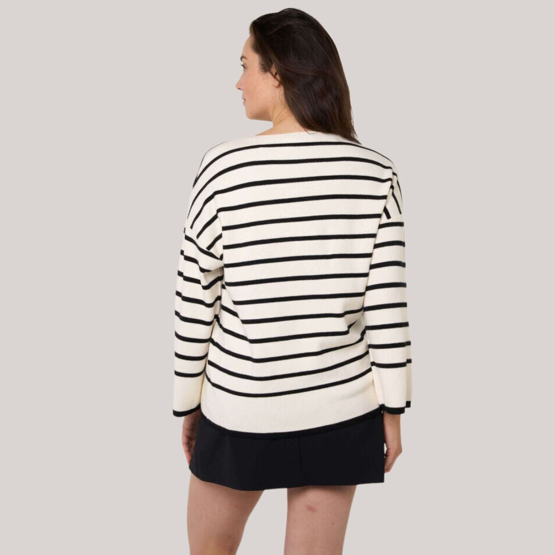 Buiten Blik Classic Black White Striped V -Halslijn Trui