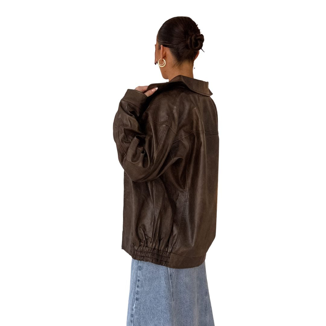 Buiten Blik Chic Oversized Lederen Jas Met Een Elastische Zoom