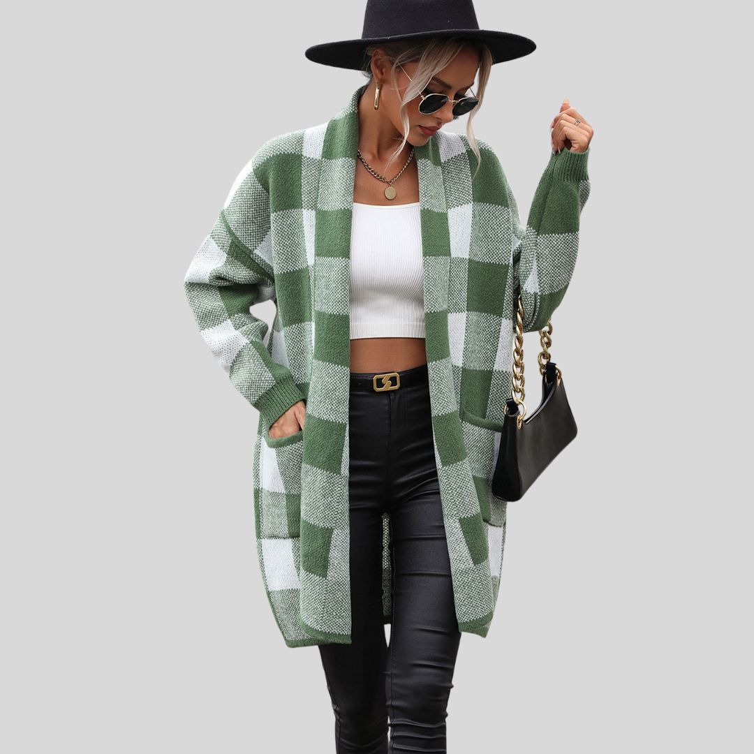 Buiten Blik Classic Plaid Cardigan Met Zakken In Lange Vorm