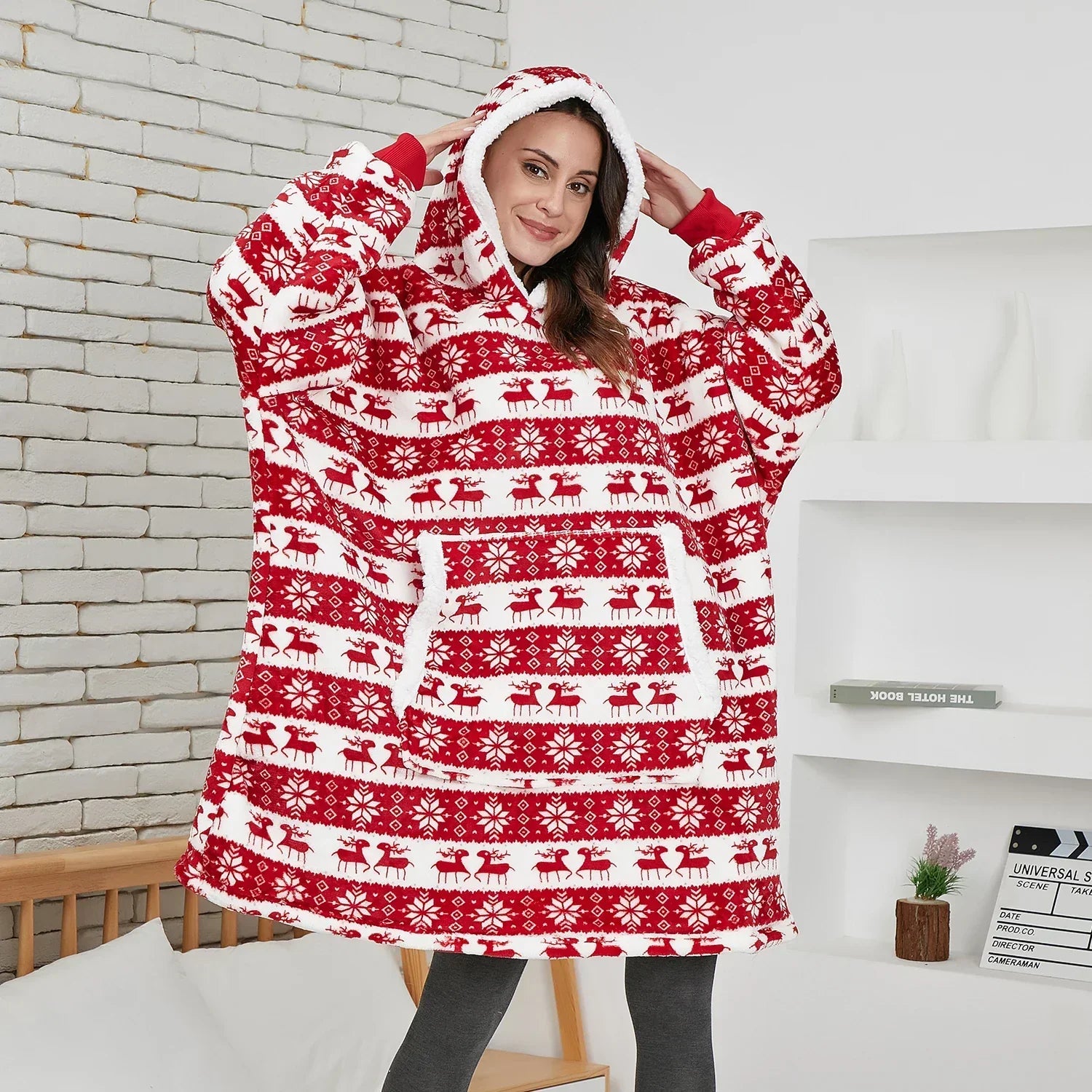 Buiten Blik Red Christmas Soft Tie Dye Hoodie Deken Met Pluche Feed