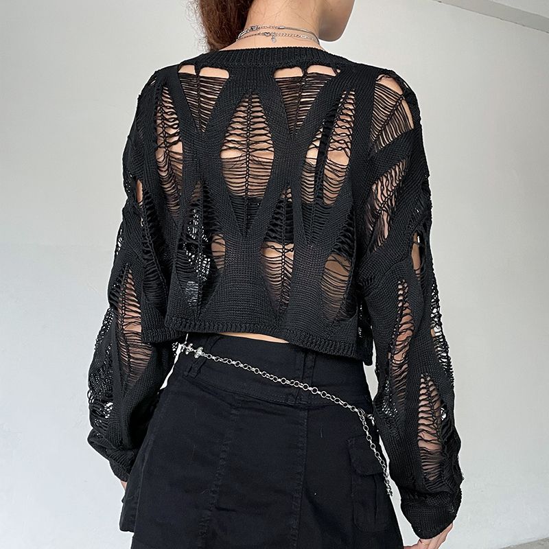 Buiten Blik Gothic Hollow Crop Sweater Met Gedistribueerde Details