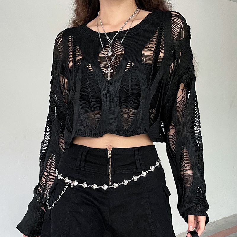 Buiten Blik Gothic Hollow Crop Sweater Met Gedistribueerde Details