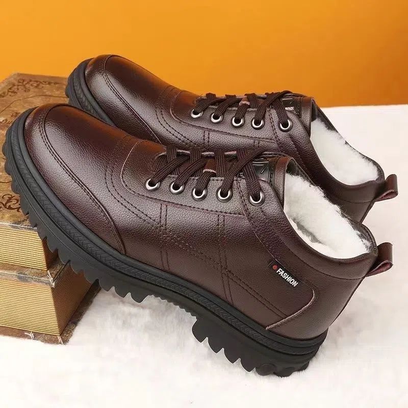 Robuuste, gevoerde leren winterschoenen met antislipzolen