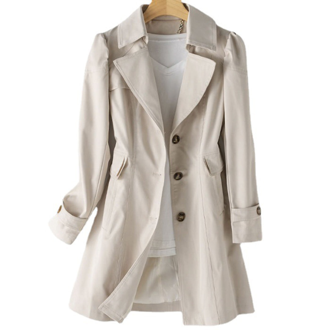 Moderne cut-out trenchcoat met hoge kraag en knopen