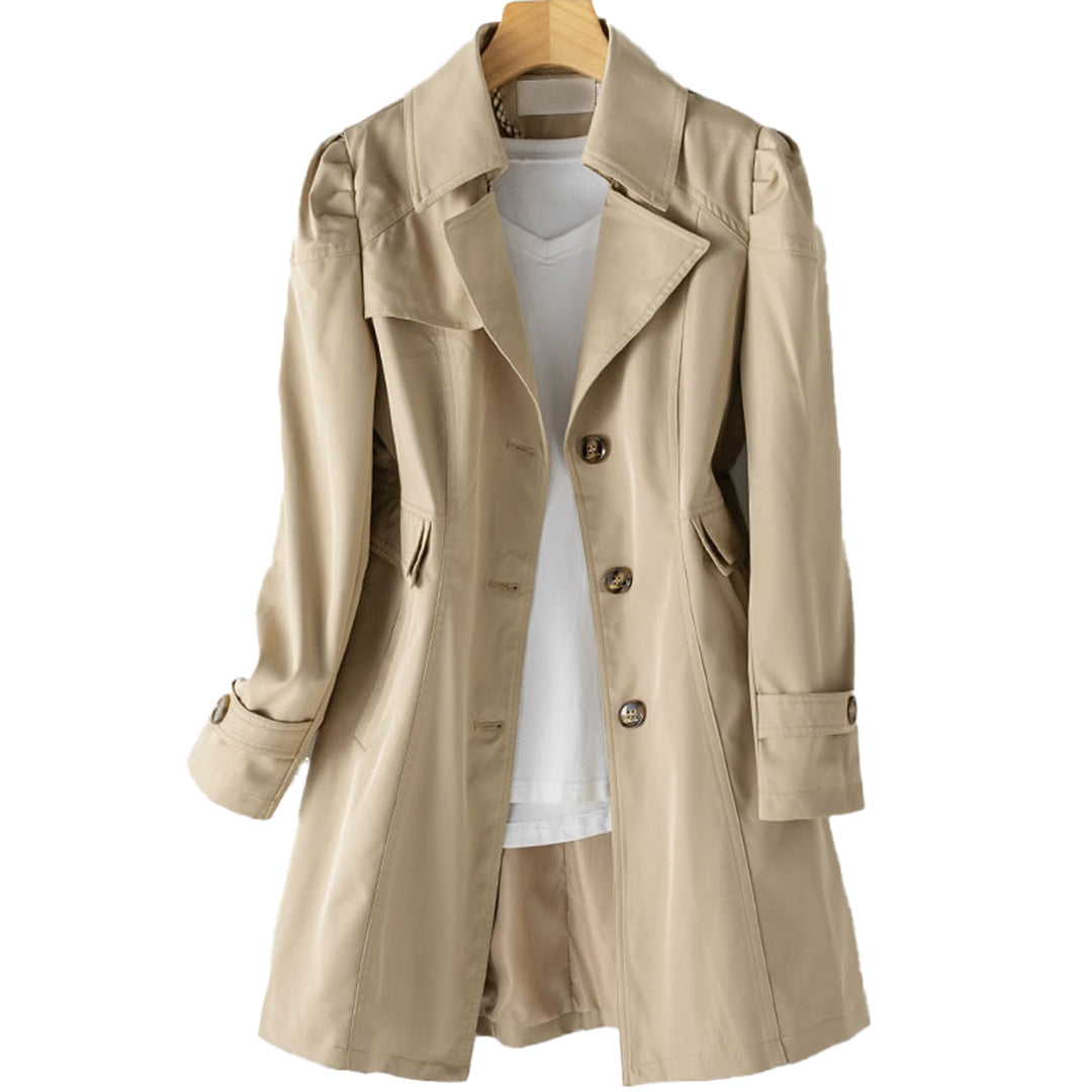 Moderne cut-out trenchcoat met hoge kraag en knopen