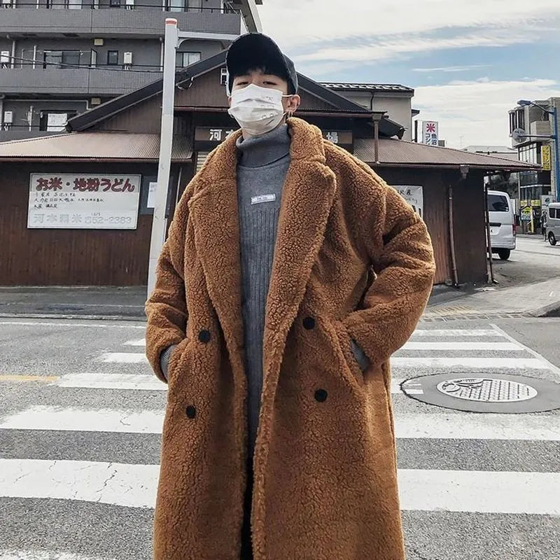 Heren Hong Kong Stijl Lange Jas van Dikke Lamswol | Warme en Ademende Winterjas