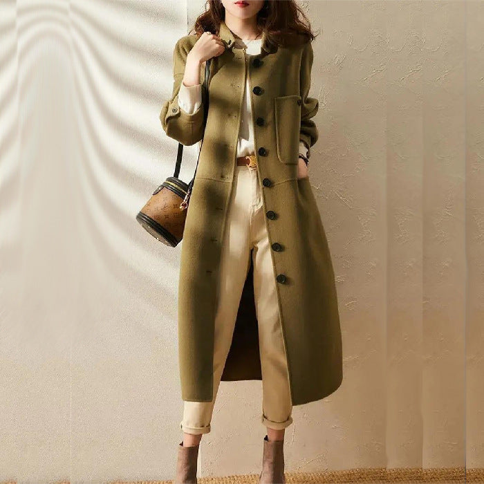 Buiten Blik Chic Long Coat Met Kraag- En Knoopdetail