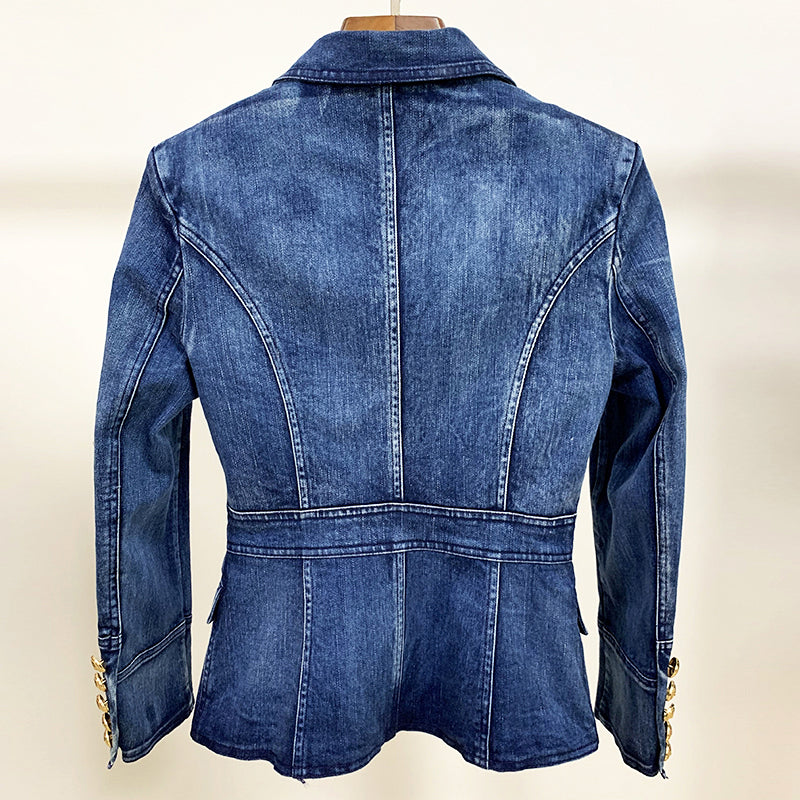 Buiten Blik Sommer Denimblazer Met Goud -Gekleurde Knop