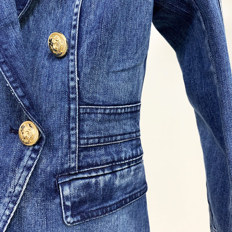 Buiten Blik Sommer Denimblazer Met Goud -Gekleurde Knop