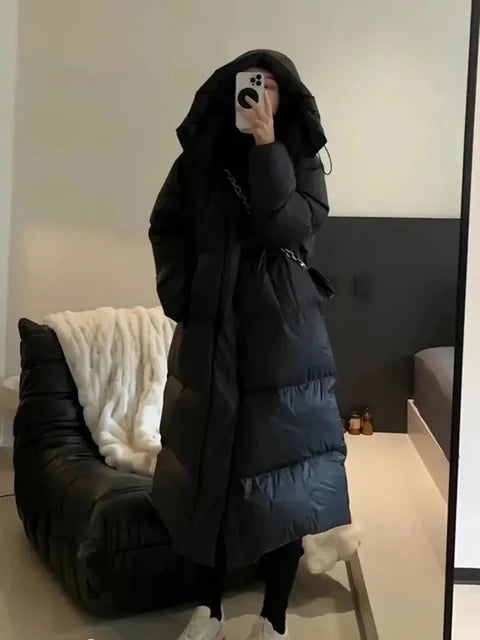 Roze Warme Winter Hooded Lange Parka Jas Koreaanse Dikke Winddichte Katoenen Gewatteerde Damesjas Casual Sneeuwkleding Parcas Overjas