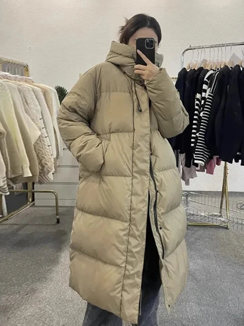 Roze Warme Winter Hooded Lange Parka Jas Koreaanse Dikke Winddichte Katoenen Gewatteerde Damesjas Casual Sneeuwkleding Parcas Overjas