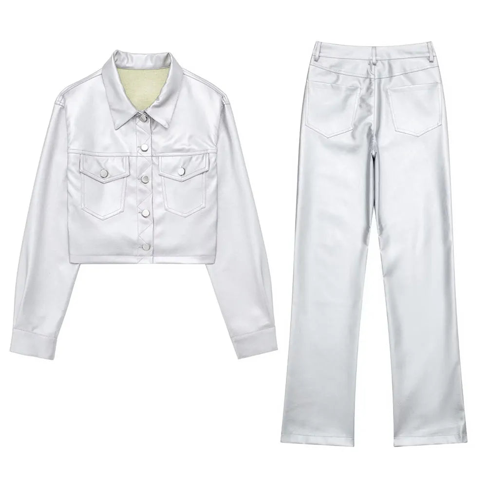 Buiten Blik Silver Casual Set Voor Damesjasbroek